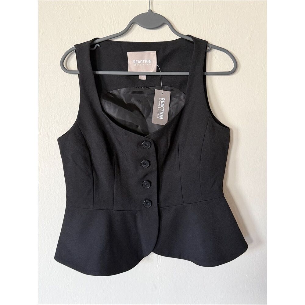 Reaction Kenneth Cole -Black Sleeveless Button Front Peplum Vest